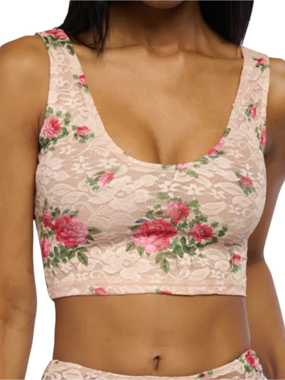 AKIRA Nina Floral Lace Crop Tank Top Coquette Cottagecore Pink Rose Small